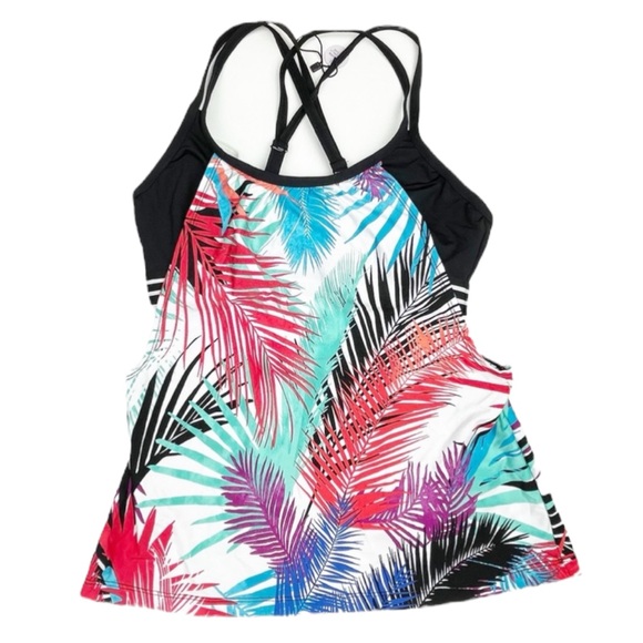 JAG Swimwear Tropical-Print Cross-Back Tankini Top - Picture 3 of 9